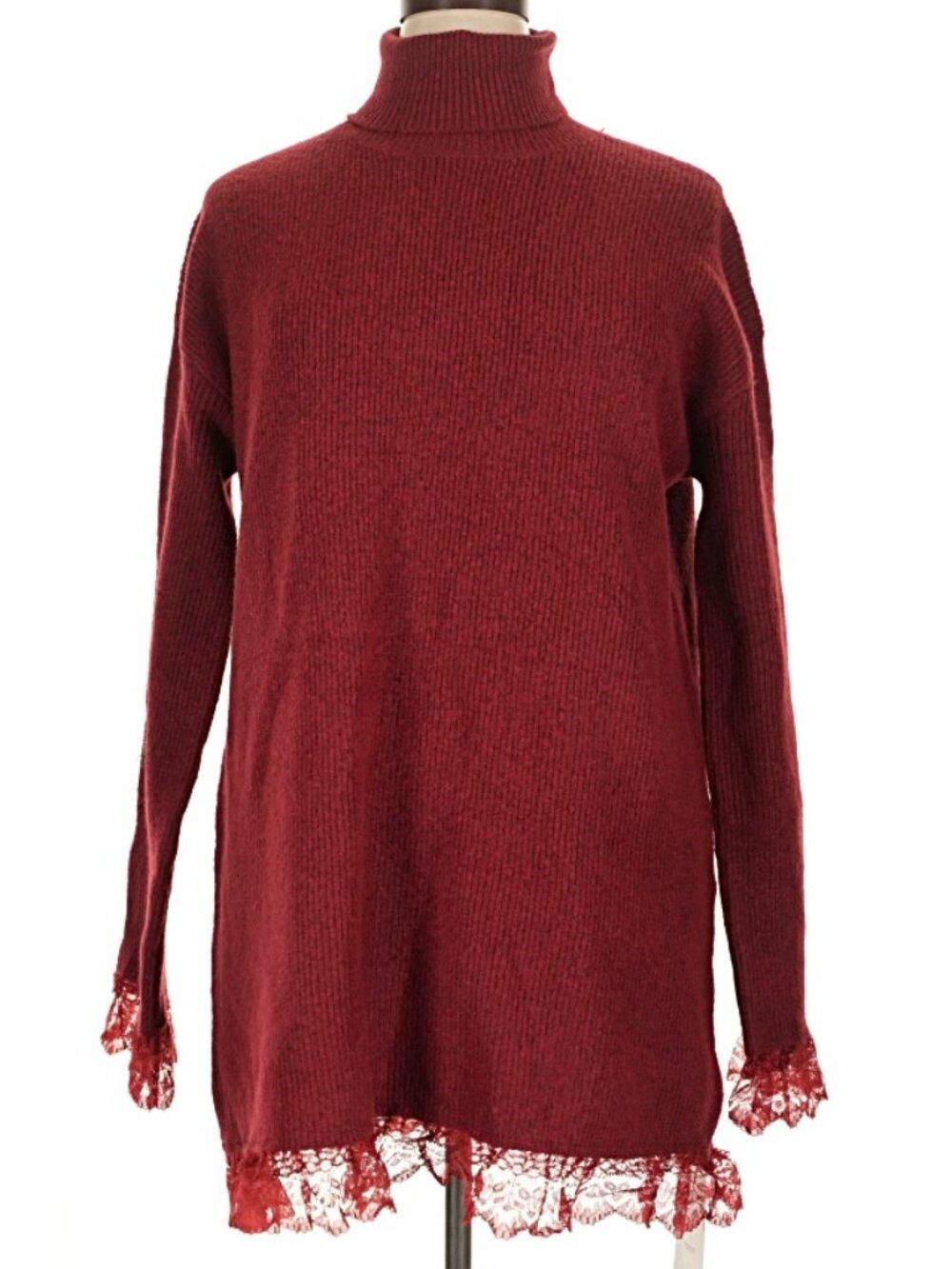 NWT Ursime Rust Turtleneck with Lace Trim Heavy Sweater Size XL
